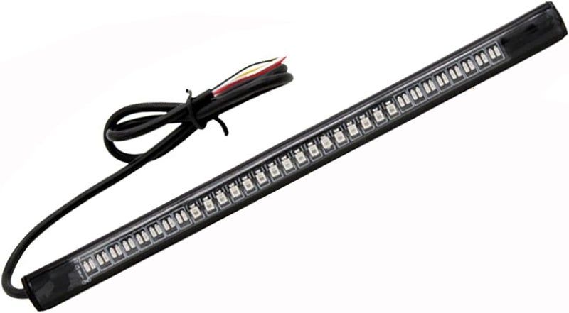BLUERICE Universal Motorcycle Tail Light, Motorcycle Tail Brake Stop Turn Signal Light, 48LED 8” Flexible Strip License Plate Lights (Amber/Red) - Image 1